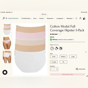 NWT Felina Panty 5-Pack Hipster Full Coverage Cotton/Modal